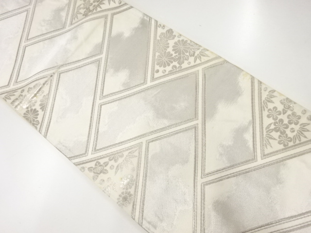 JAPANESE KIMONO / ANTIQUE FUKURO OBI / SILK / WOVEN FENCE & FLOWERS